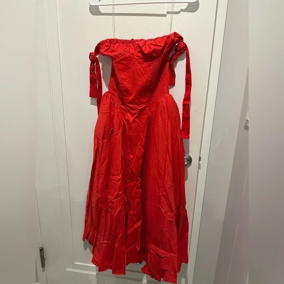 HOUSE OF CB Adabella Italian Tomato Cotton HalterSundress/Size XS - Picture 5 of 8